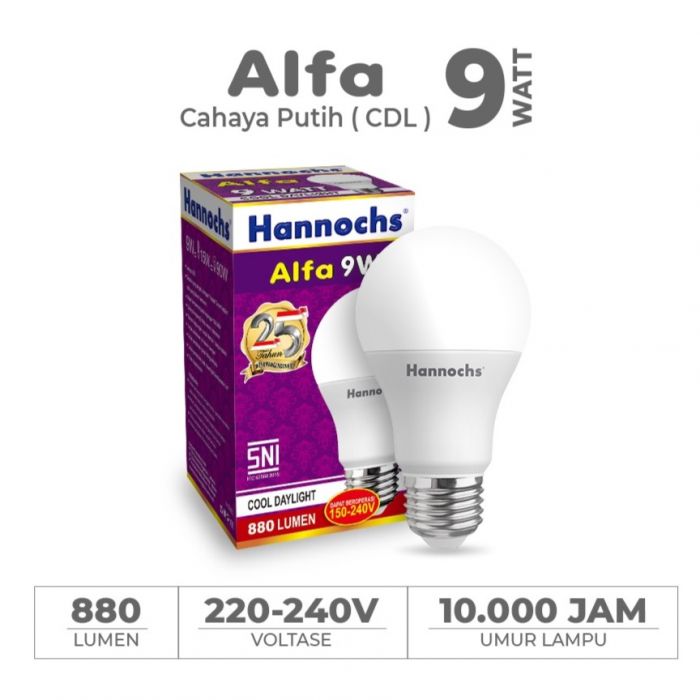 Hannochs Lampu Bohlam Led Alfa 9 Watt Cahaya Putih