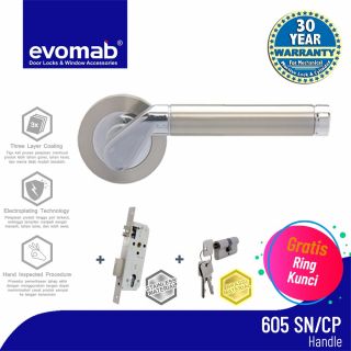 Evomab Lever Handle Set Silver Pintu Modern Novus Series 605-SN/CP