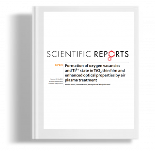 Formation of oxygen vacancies and Ti3+ thin film and enhanced optical properties by air plasma treatment