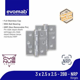 Evomab Engsel Pintu Stainless SUS 316 3x2.5x2.5 - 2Bb - NRP